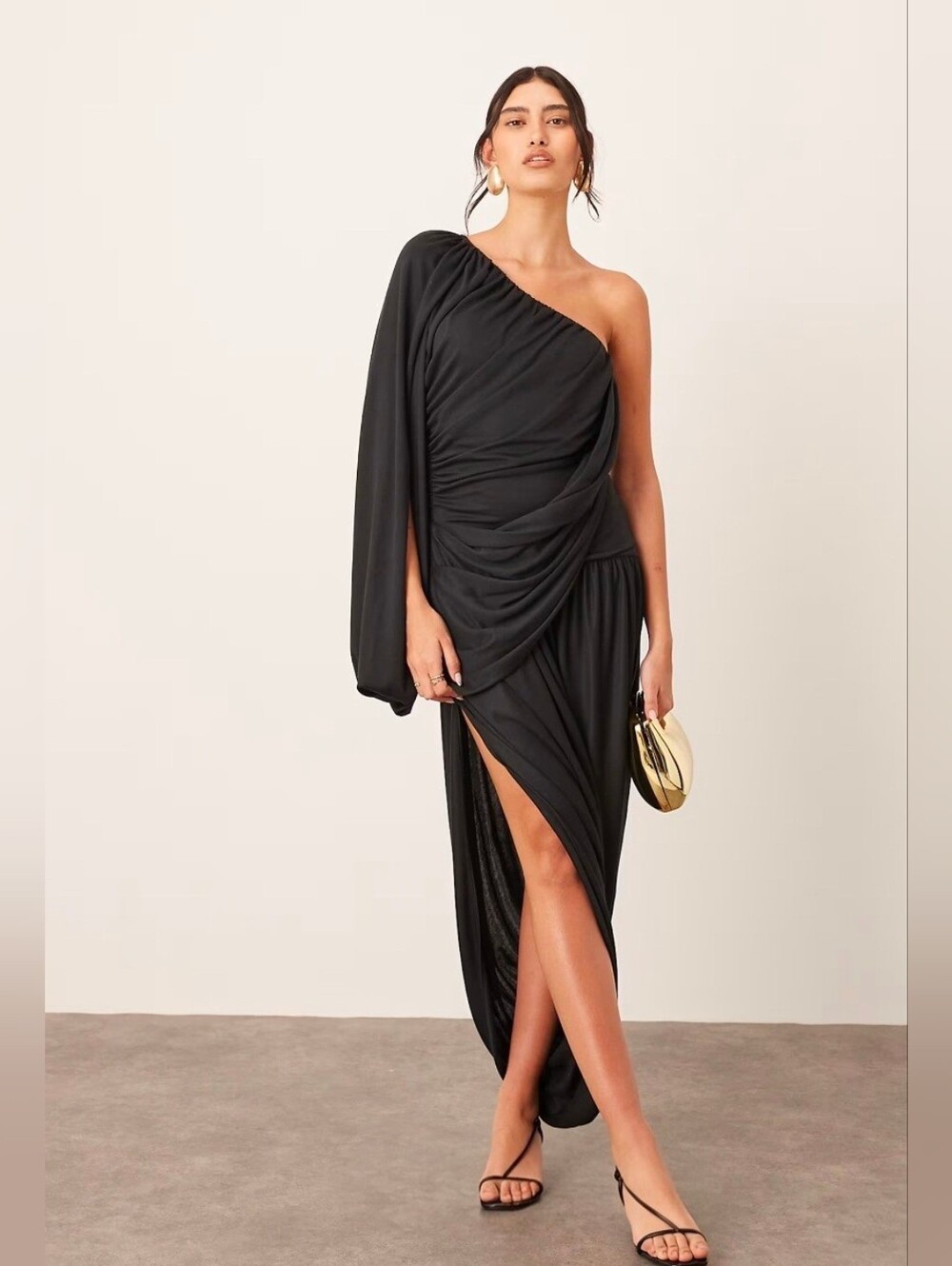 ARRANGE Black Drape One Shoulder Maxi Dress With Tulip Skirt Size 4 NWT